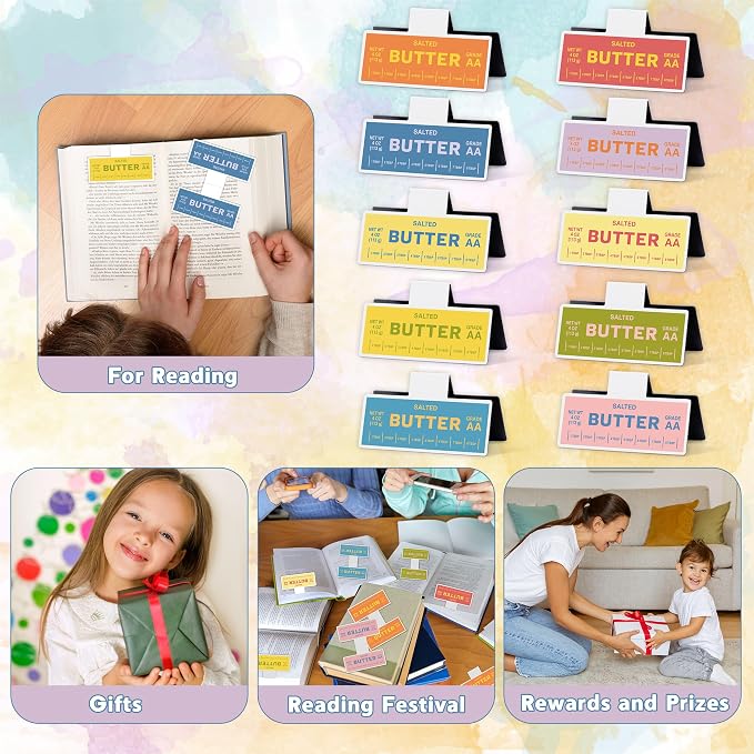 Laffact Butter Stick Magnetic Bookmarks - 10Pcs Butter Stick Shaped Reading Bookmark Books Tracker, Double-Sided Keep Reading Page Clip Marker Book Club Bookish Gifts for Book Lovers Readers Birthday