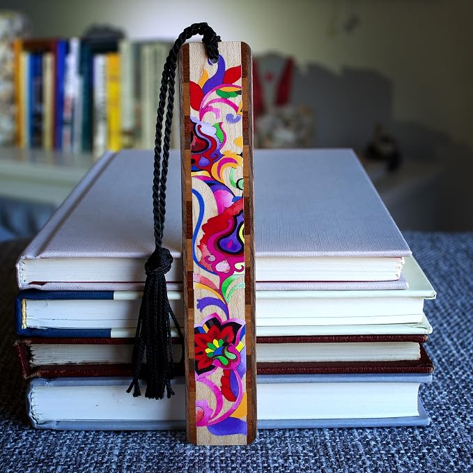 Bright Colorful Floral Personalized Wooden Bookmark | Custom Abstract Botanical Flower Art Gift for Flower Lovers, Gardeners, Plant Lovers & Readers | Handmade in the USA