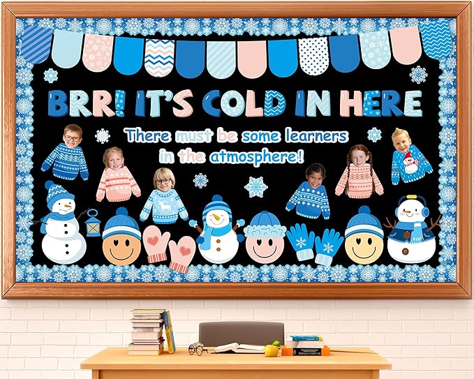 Winter Snowman Bulletin Board Decorations Set Winter Sweater Paper Cutouts Christmas DIY Photo Snowflake Classroom Bulletin Border for Xmas Holiday Party School Home Chalkboard Wall Decoration Favor
