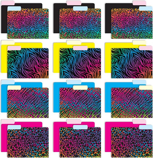 Global Printed Products Deluxe Designer Printed File Folders, 1/3 Cut Tab, Assorted Positions, Letter Size, 24/pk (Animal Print)