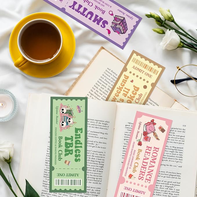 Laffact 120Pcs Funny Book Club Ticket Bookmark, Cowboy Romance Reading Tracker, Dark Romance Horror Anti Social Fantasy Readers Accessories Supplies Bookish Gifts Page Clip for Women Men Book Lover