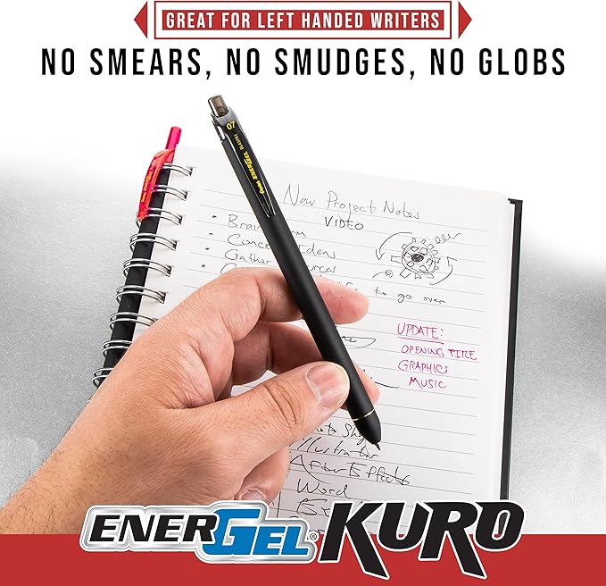 Pentel EnerGel Kuro Liquid Gel Pen, (0.7mm) Medium line, Black Ink, 5 Pack