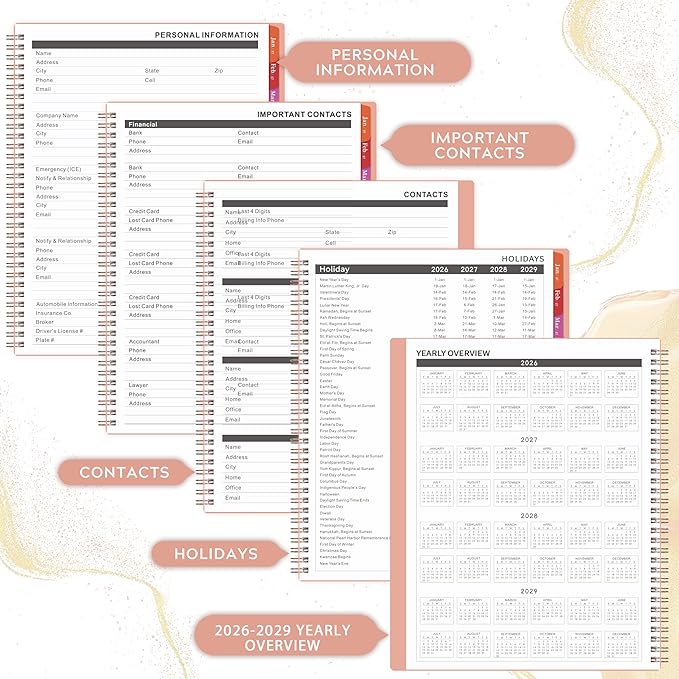 2026-2029 Monthly Planner - 3 Year Planner 2026-2029, July 2026 - June 2029, 9" x 11'', 3 Year Calendar Planner 26-29, 36 Monthly Calendar with Tabs, Notes Pages, Inner Pocket - Pink