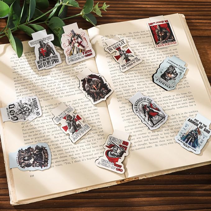 Armor of God Magnetic Bookmarks - 24 Pcs Christian Inspirational Full Warrior Magnet Book Mark Bible Verse Religious Scripture Bulk Page Markers Reading Men Lovers Gifts School Accessories