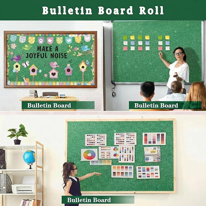 16" × 30ft Green Glitter Bulletin Board Roll Reusable Board Background Paper Wallpaper DIY Art Poster Paper Classroom Bulletin Board Decor for School Office Arts Crafts Home Wall Decor Supplies