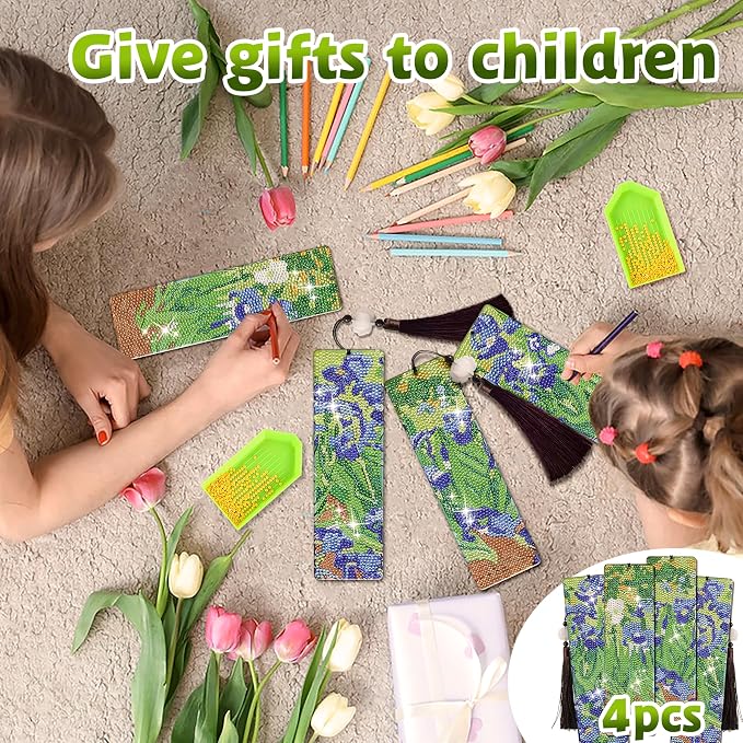 4 PCS Diamond Art Bookmarks Van Gogh Iris, DIY Acrylic Diamond Painting Bookmarks Kits for Adult Reader and Crafts Lovers