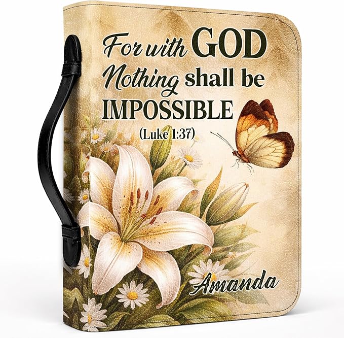 Custom Leather Bible Cover with Name – Personalized Bible Case for Women Zippered with Handle, Bookmark & Storage Pockets, Christian Gift for Mom, Daughter, Grandma (for with God, M-2XL)