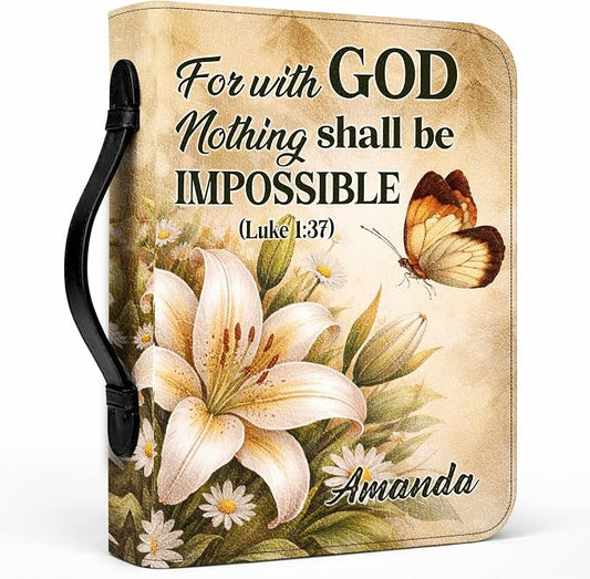 Custom Leather Bible Cover with Name – Personalized Bible Case for Women Zippered with Handle, Bookmark & Storage Pockets, Christian Gift for Mom, Daughter, Grandma (for with God, M-2XL)