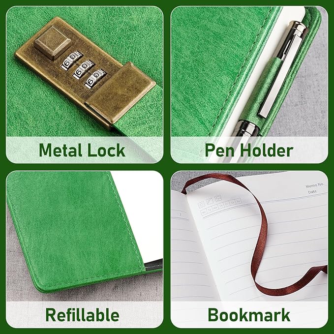 WEMATE Diary with Lock, A5 PU Leather Journal with Lock 240 Pages, Vintage Lock Journal Password Protected Notebook with Pen & Gift Box, Lock Diary Planner Organizer for Men and Women, 8.6x5.8in