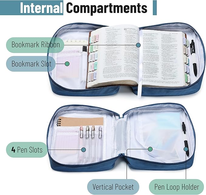Mr. Pen- Bible Cover Case, Carrying Book Case with Durable Handle and Zippered Pocket, Bible Protective Church Bag for Men & Women, Christian Gifts, Blue Bloom