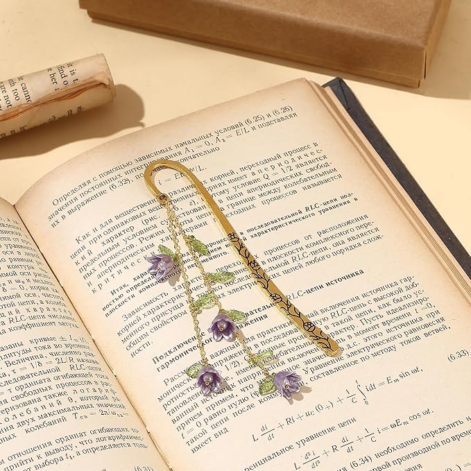 Cute Bookmarks for Women, Pretty Metal Flower Book Marks for Reading, Book Lovers Gifts for Club, Readers, Teacher Appreciation, Birthday, Mothers Day (Purple)