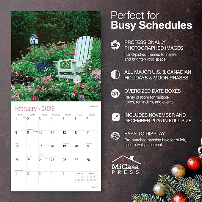 MICASA PRESS Gardens 2026 Wall Calendar 12 Month | 12" x 24" Open | Thick & Sturdy Paper | Giftable | Nature Calendar 2026