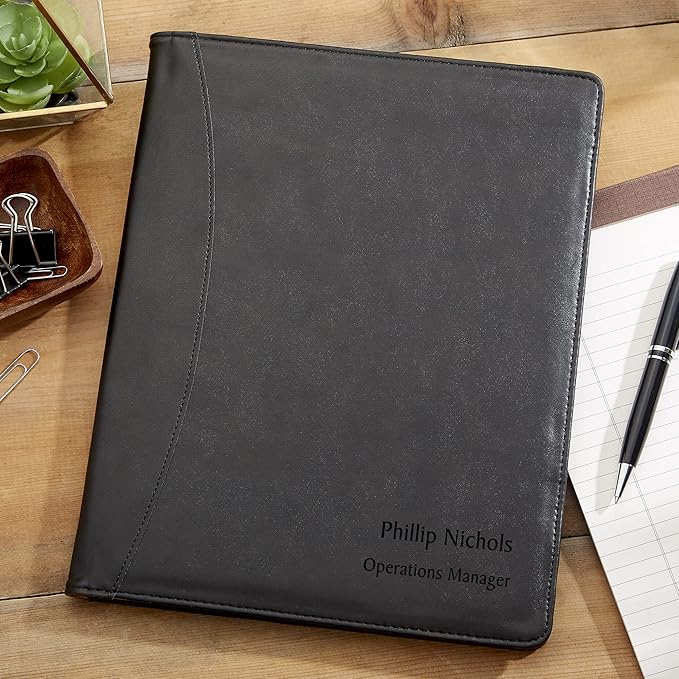 Personalization Universe Signature Series Personalized Full Pad Portfolio - Custom Faux Leather with Notepad, Business Card Slots, and Pen Loop - Ideal for Business, Personal Use, Padfolio