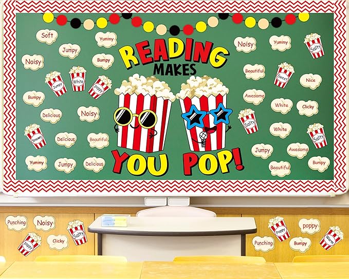 Popcorn Cutouts Reading Popcorn Classroom Bulletin Board Decorations Reading Makes You Pop Movies Themed Birthday Party Supplies for Toddler Kids Students Classroom