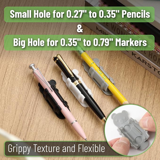 Mr. Pen- Adhesive Pen Holders, 6 Pack, Colorful Koala Shaped Silicone Pen Holder for Wall, Pencil Clips Compatible with 0.27"-0.79" Pencils, Markers