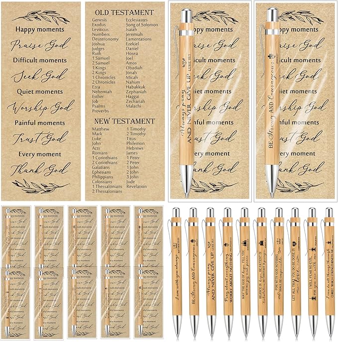 Spakon 20 Sets Fathers Day Gifts for Church Christian Pens Bulk Bible Verse Pen Religious Double Sided Emergency Numbers Bookmark for Men Women Sunday School