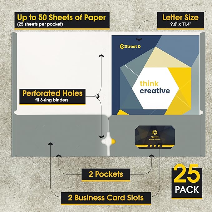 2 Pocket Portfolio Folders, 25 Pack, Trendy Cool Colors, Fits Letter Size Paper, for School, Office, Home, Matte Finish (Silver Gray)