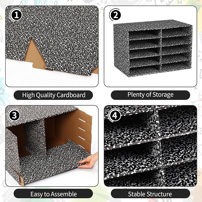 Dispowreath 2 Pack 10 Slots Construction Paper Storage, Classroom Mailboxes, Back to School Literature Cardboard Paper Organizer for Teacher, Office, 19.7 x 12.4 x 11.8 Inches(Black,Composition)