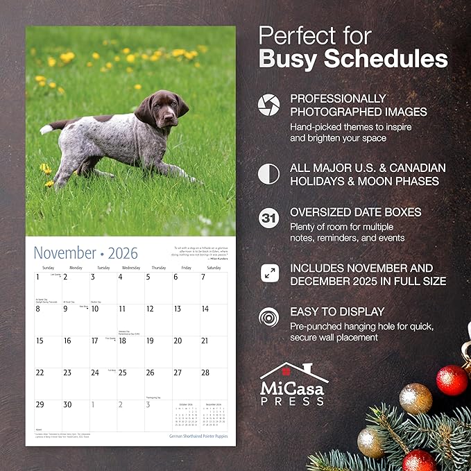 MICASA PRESS German Shorthaired Pointer Puppies 2026 Wall Calendar 12 Month | 12" x 24" Open | Thick & Sturdy Paper | Giftable | Cute GSP Puppy Dog Calendar 2026