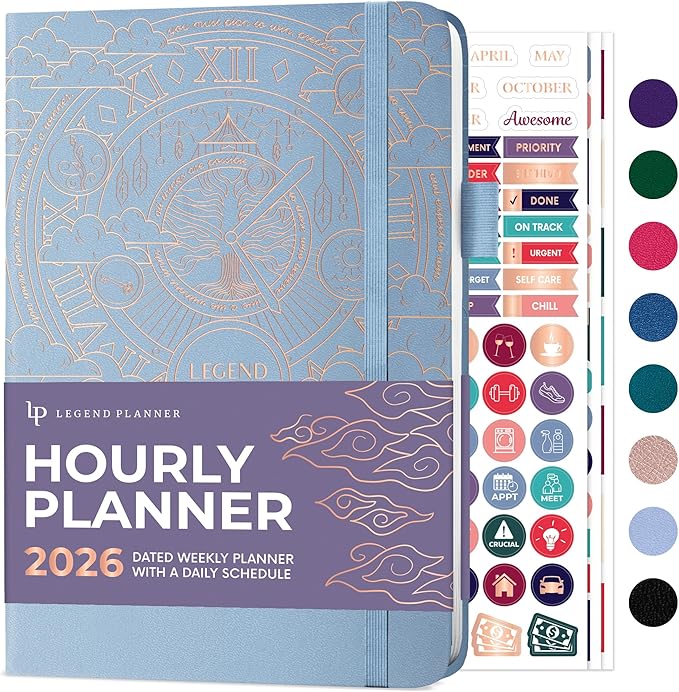 Legend Dated Hourly Weekly Planner 2026 – Daily, Monthly & Yearly Agenda with Time Slots – Hardcover Organizer Journal, 5.8x8.3” (Periwinkle)
