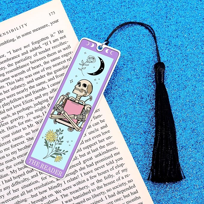 Halloween Spooky Bookmarks - Halloween Gifts for Women Adult, Boo Basket Stuffers for Women, Spooky Basket Stuffers for Her Him, Book Lover Gifts for Women, Funny Skeleton Tarot Bookmark Horror Gift