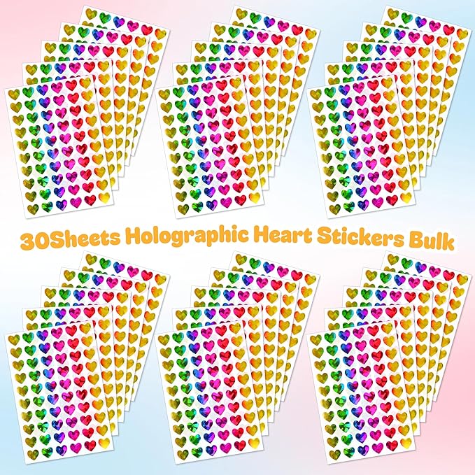 1800Pcs Holographic Heart Stickers, 0.6in Rainbow Tiny Stickers for Kids Rewards, Teachers, Classroom, Reward Charts, Behavior Tracking, Holiday Decor, Planner, Scrapbooking, DIY Crafts