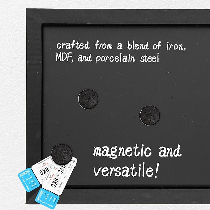 Sunnydaze Large Magnetic Chalkboard for Wall with Pine Frame - Blackboard for Wall Includes Chalk and Eraser - Black