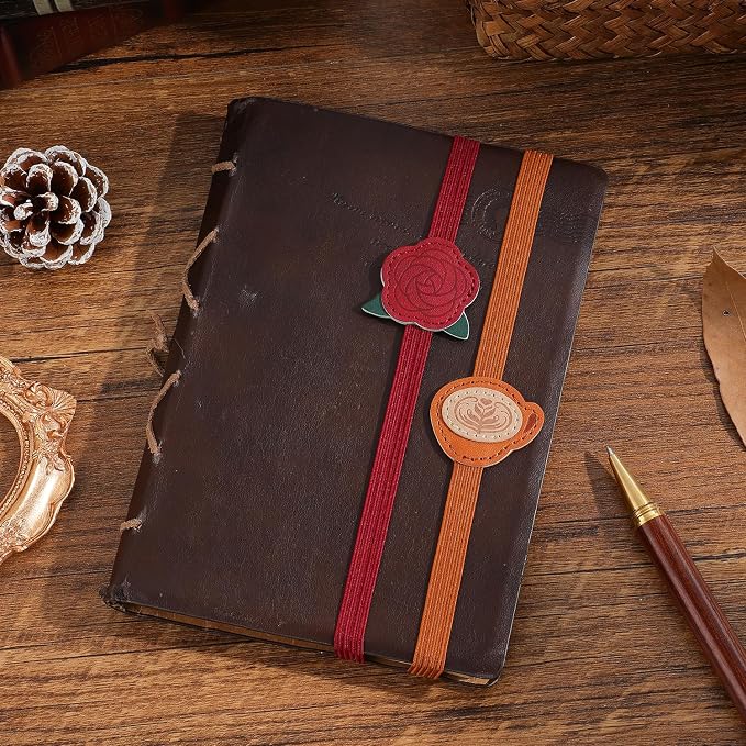 2PCS Vintage Elastic Leather Bookmark for Women, Elastic Bands Leather Book Marks, PU Bookmarks Planner Accessories, for Book Lover, Reader, Hardcover Journals, Notebooks, Planners, Binders