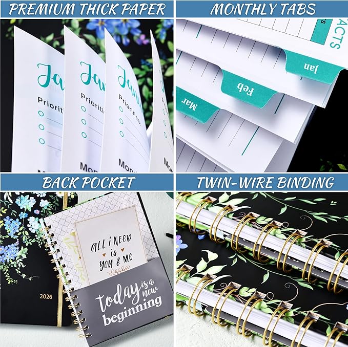2026 Planner - Weekly & Monthly Planner/Calendar 2026, JAN. 2026 - DEC.2026, 6.4" x 8.5", with Tabs, Sturdy Cover, Premium Paper, Back Pocket, Strong Twin-wire Binding