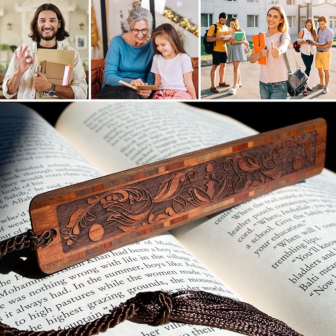 Elegant Personalized Wooden Bookmark | Custom Engraved Ornate Victorian Scrollwork Artwork | Decorative Reading Gift for Book Lovers and Readers | Made in the USA