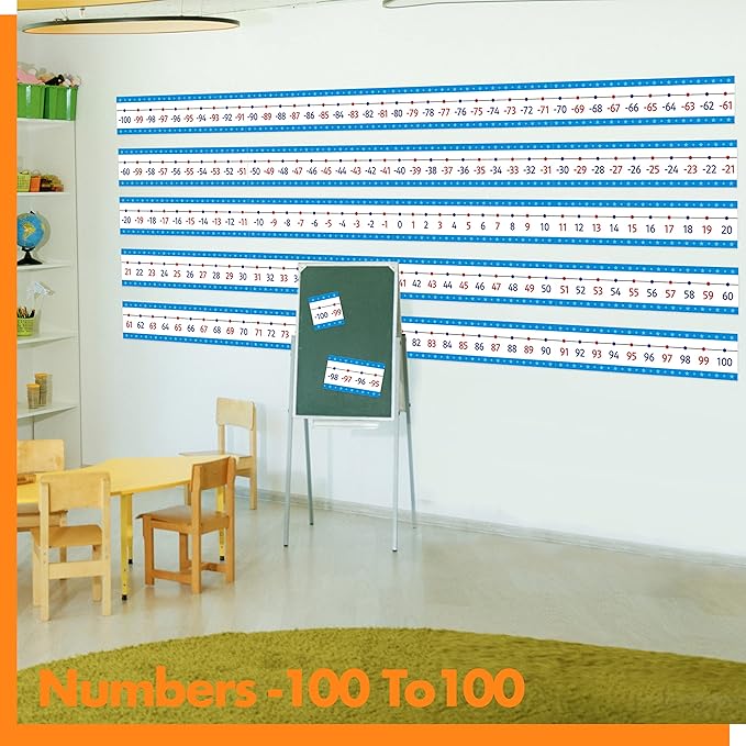 Number Line Bulletin Board Set, -100 to 100 Blue Number Line Classroom Decoration Bulletin Board Border School Wall Door Math Class Decoration Supplies for Classroom, Teacher Office, Kids Room
