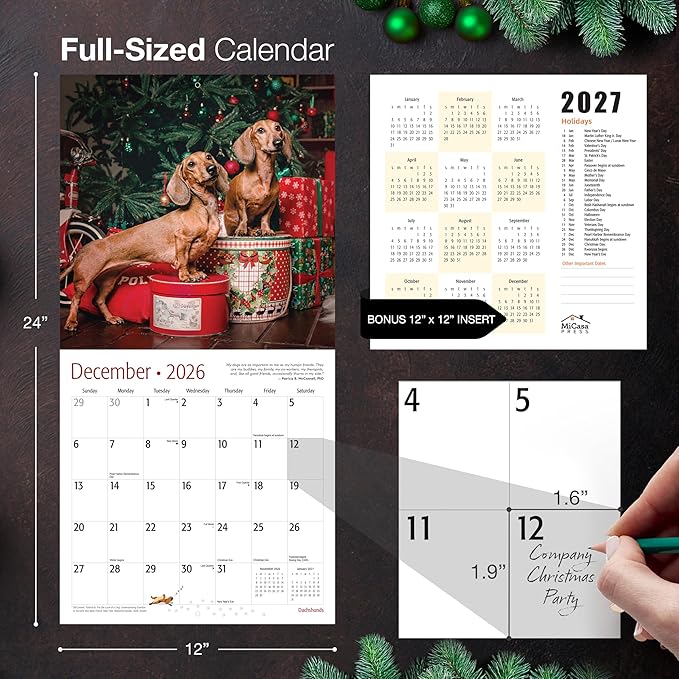 MICASA PRESS Dachshunds 2026 Wall Calendar 12 Month | 12" x 24" Open | Thick & Sturdy Paper | Giftable | Cute Weiner Puppy Dog Calendar 2026