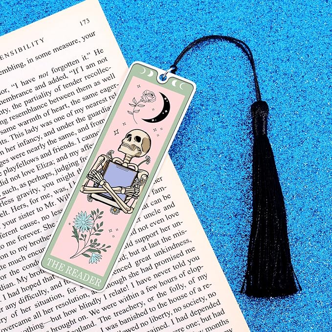 Boo Basket Stuffers for Women Him Funny Bookmarks for Women Kids Halloween Bookmarks Gifts for Adults Spooky Basket Stuffers for Women Funny Skeleton Tarot Bookmark Halloween Spooky Gifts for Women