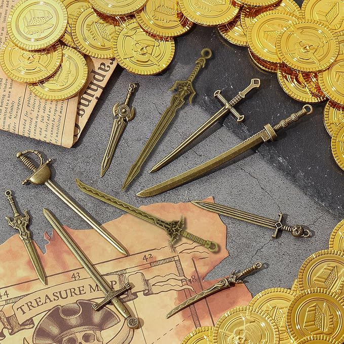 Hicarer 30 Pieces Antique Swords Knife Bookmark Sword Charms Pendants Bookmarks for Book Lovers Presents Reading Crafting DIY (Anti Brass)