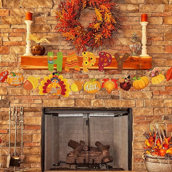 Marspark 68 Pieces Thanksgiving Classroom Decoration Fall Bulletin Border Decoration Pumpkin Maple Leaves Turkey Paper Cutouts Thanksgiving Wall Decor for Autumn Harvest Party School Home Windows