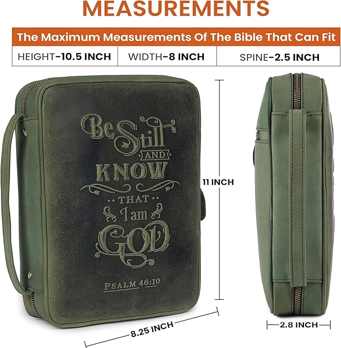 LEATHER VILLAGE Handmade Vintage Leather Embossed Bible Cover for Men & Women - Large Protective Bible Case & Organizer for Church, Travel & Study Christian Religious Antique Bookmark - Olive