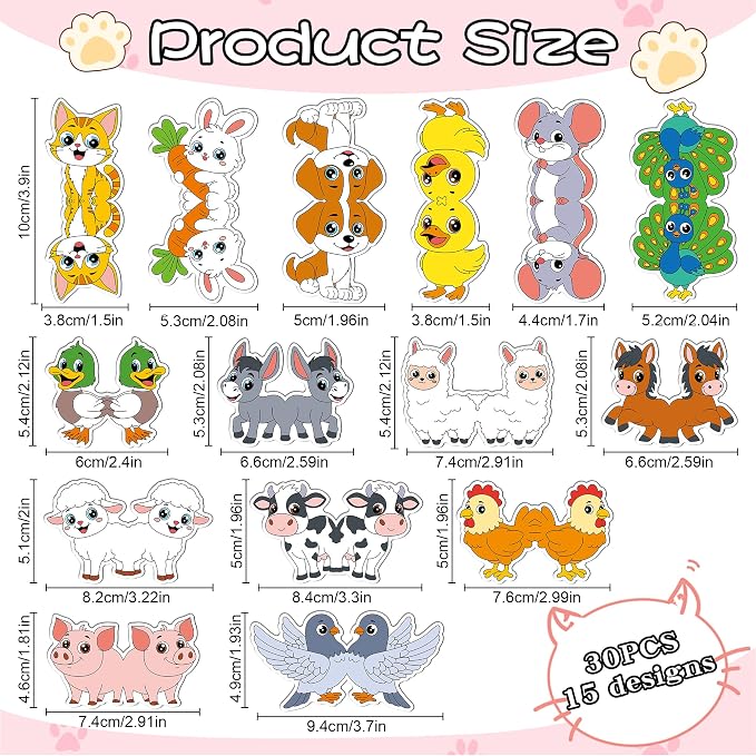 30Pack Cute Farm Animal Bookmark Magnetic Bookmarks for Reading Women Men Kids Teacher Book Lovers Gifts, Unique Personalized Bookmarks Bulk Magnet Bookmark Clips Pretty Funny Page Book Markers