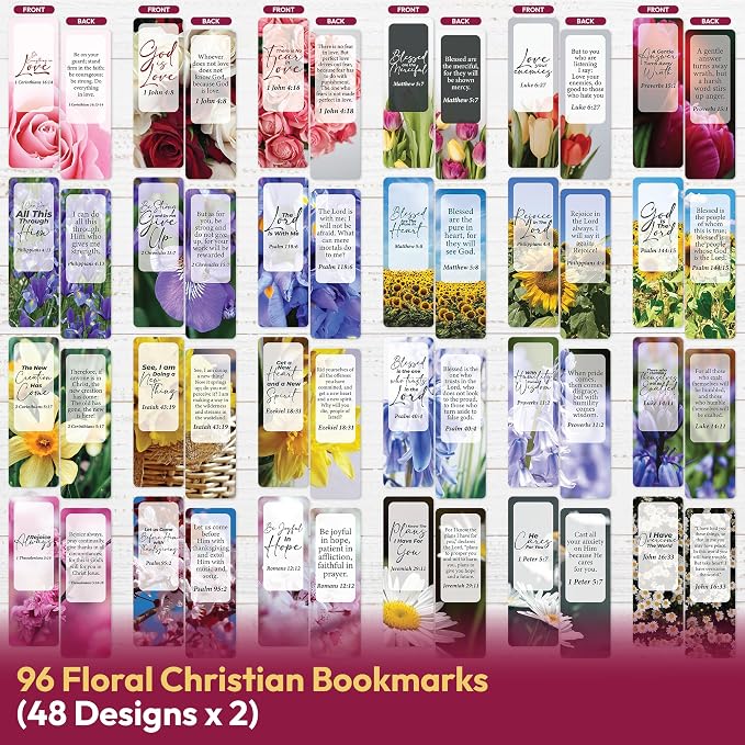 96 Bible Bookmark Pack with Bible Verses for Kids, Adults – Multiple Designs – Inspirational Christian Bookmarks for Women & Men – Bible Book Markers for Classroom, Bible Study