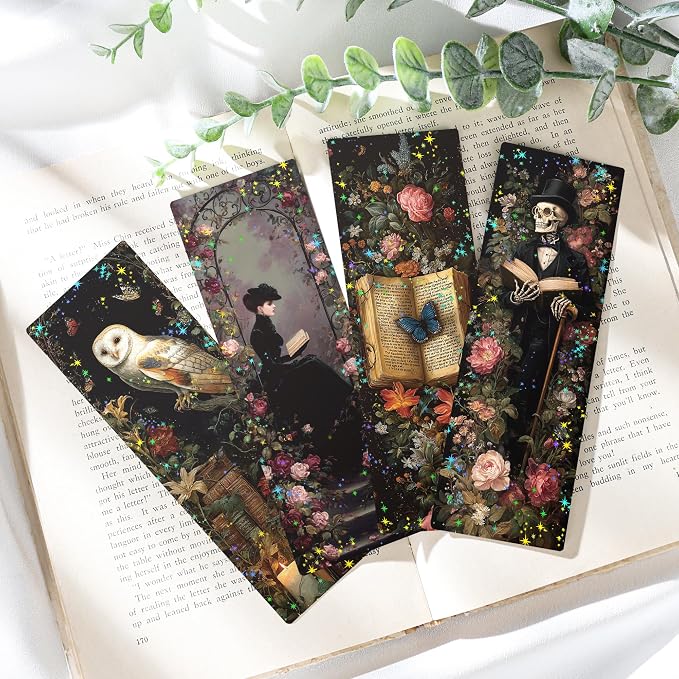 Dark Romance Bookmark Gifts - 48 Pcs Vintage Gothic Paper Bookmarks Bulk for Women Book Lovers Skull Flower Page Marks Merch School Reading Accessories Bookish Gift for Birthday Graduation