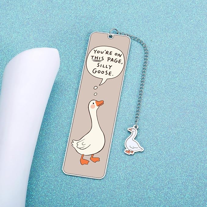Funny Cute Bookmarks Book Marks for Reading Women Men Book Accessories for Reading Lovers Book Lovers Bookish Gifts for Women Readers Book Marker Reading Accessories Silly Metal Bookmarks Goose 2-Side