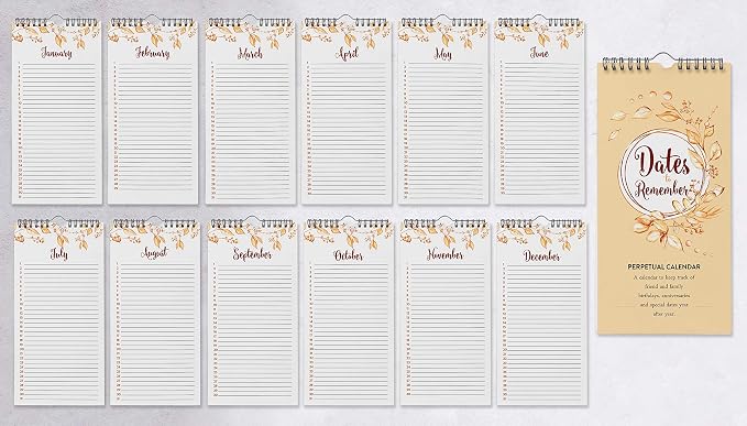 Leaves Perpetual Calendar Birthday Wall Hanging Anniversary Special Event Reminder Calendar Book Journal Stationary Wall Hanging Birthday Gift Card Planner Organizer