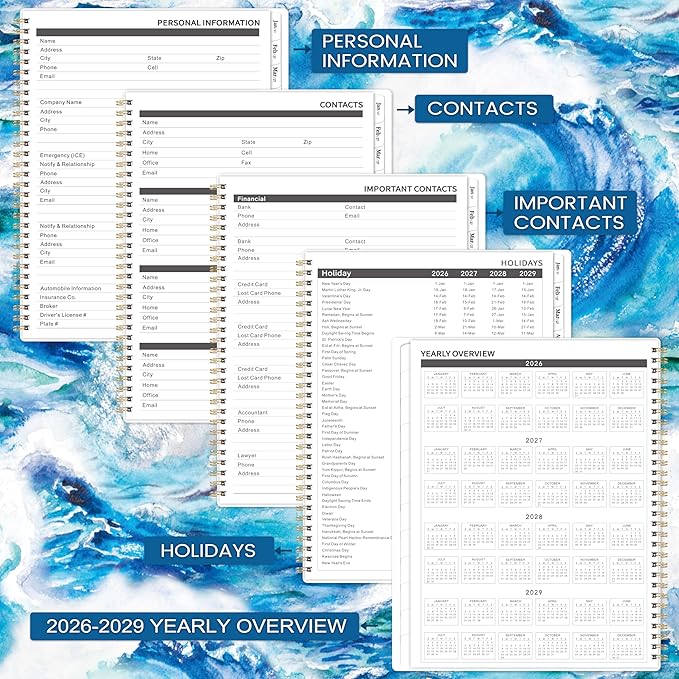 2026-2029 Monthly Planner/Calendar - Jul 2026 - Jun 2029, 3 Year Monthly Planner (36 Months) with Tabs ＆ Two-Side Pockets, 9" x 11", Twin-Wire Binding, Celebrity Quotes, Great for Long-Term Planning