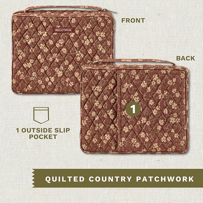 Bella Taylor Quilted Bible Cover for Women - Large Study Bible Case - Burgundy Floral