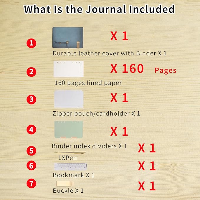 Wonderpool Leather Journal Lined Paper Notebook & Pen - Refillable 6 Ring Binder Writing Spiral Diary with Ruled Notepads Vintage Cover for Office Travel Work and Plan Agenda (A6, a-Cyan)