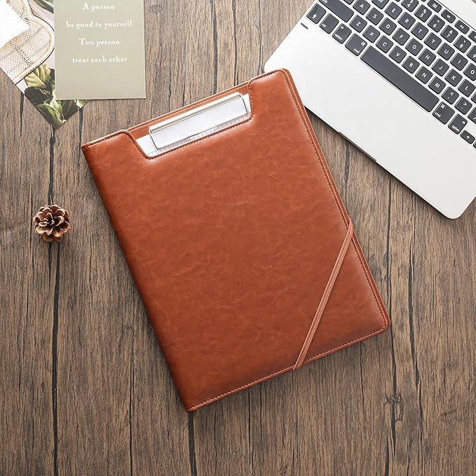 ProCase Clipboard Folder Portfolio, Leather Business Padfolio Organizer Letter Size Professional Folder Binder for Interview Meeting Resume Office Conference School -Brown