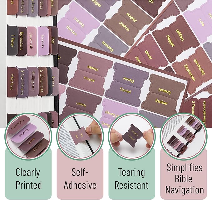 Mr. Pen- Bible Tabs, 75 pcs, Earth Tone, Gold Foil Embossed Lettering, Laminated Bible Tabs for Women and Men, Bible Index Tabs, Bible Book Tabs, Bible Labels Tabs, Mr. Pen Bible Tabs