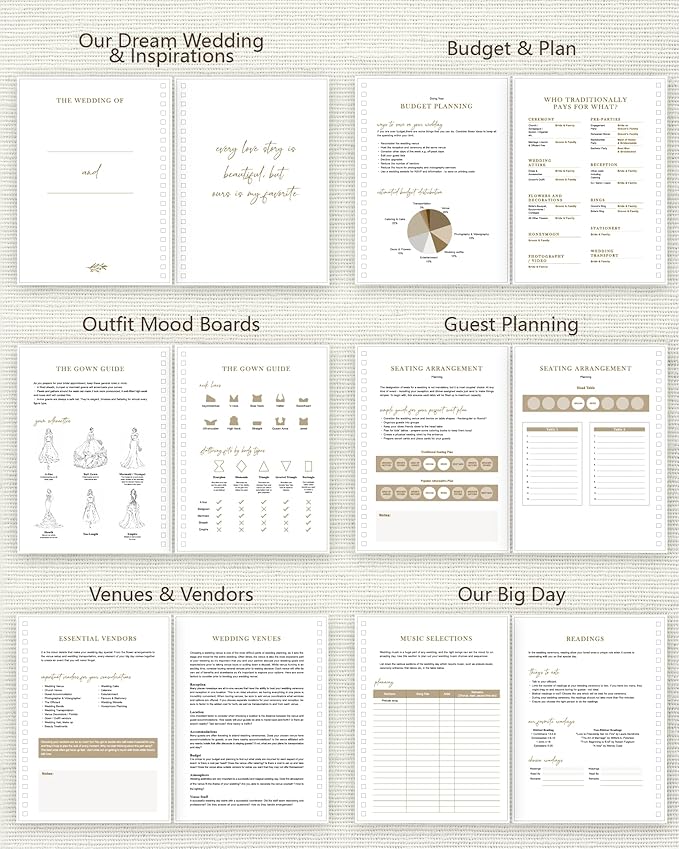 Wedding Planner Book and Organizer for Bride, Elegant Linen Cover Wedding Planning Binder with Checklists, Pockets & Calendars,Perfect Engagement Gifts for Couples