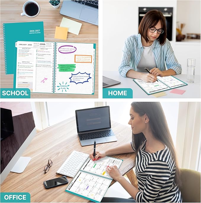 2026-2027 Monthly Planner, 18 Monthly Calendar Planner, January 2026 - June 2027, 8’’ x 10’’, 2026 Spiral Agenda with Tabs ＆Pocket, Flexible Cover, Organizer Notebook for Office Home School, Green