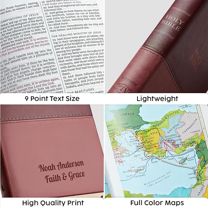 Printualist Personalized KJV Value Thinline Holy Bible with Name Engraved, Red Letter King James Version, Faux Leather Brown Cover, Custom Gift Bible for Christian Celebrations