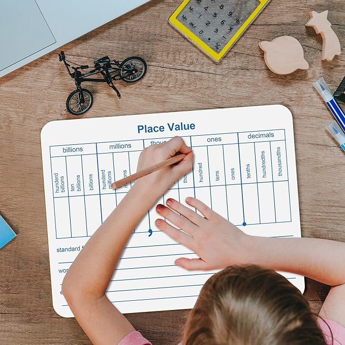 Dry Erase Place Value White Board, 9" x 12" Double Side Table Math Manipulatives Lapboard for Kids Students Classroom Home